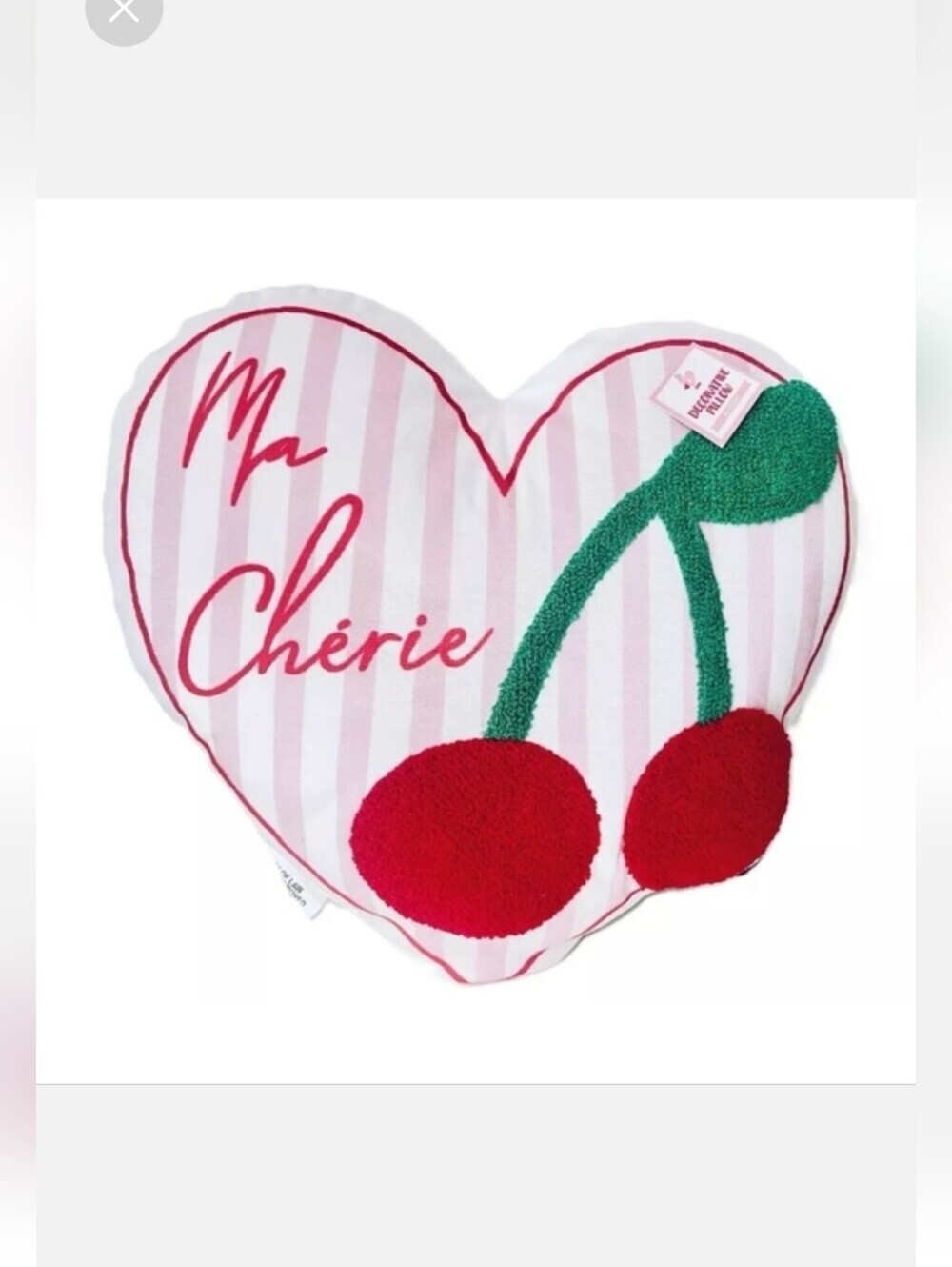 Ma Cherie Textured Cherries Heart Shaped Pink & White Accent Pillow